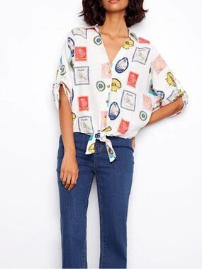 Charlie B collection postcard linen button down sz S NWT